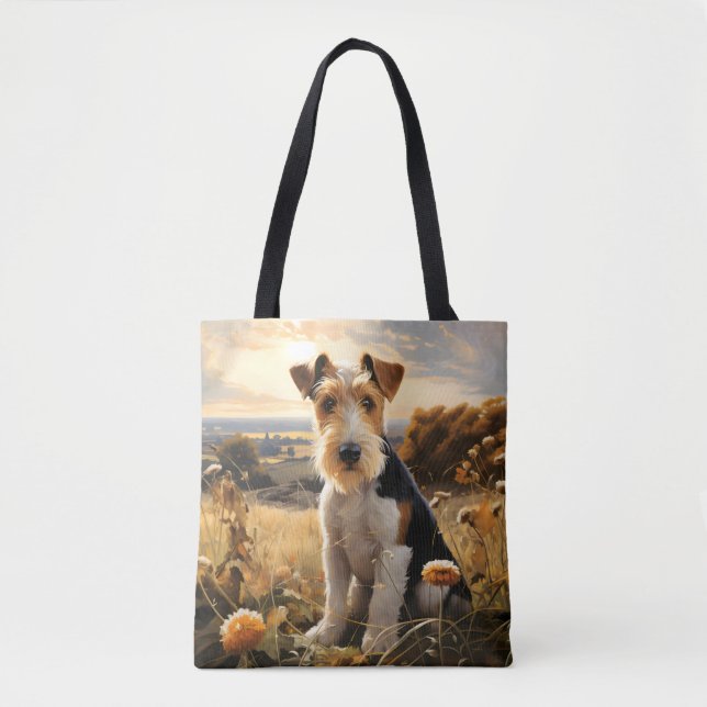 Tote Bag Fil Cheveux Fox Terrier En Automne Campagne (Devant)