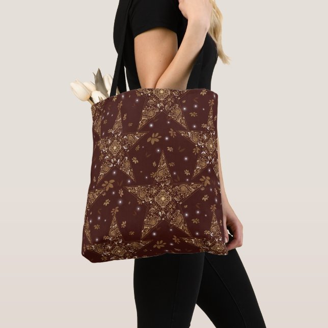 Tote Bag Filigrane étoilé céleste élégant - Rouge (De près)