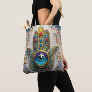 Tote Bag Filigree couleur or bleu-vert troisième oeil Hamsa