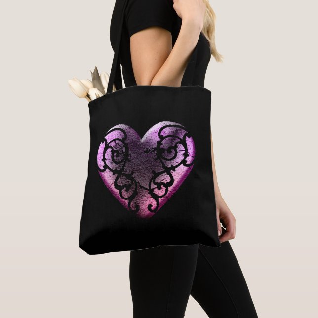 Tote Bag Filigree Goth Coeur rose (De près)