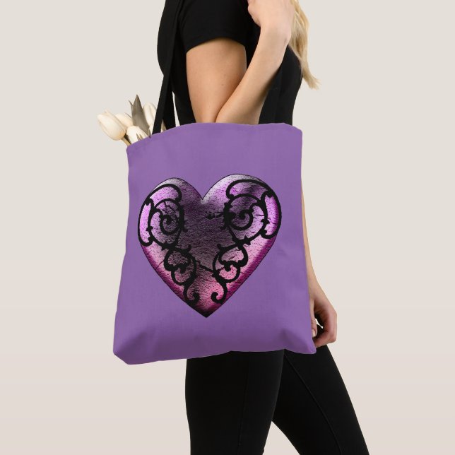 Tote Bag Filigree Goth Coeur rose (De près)