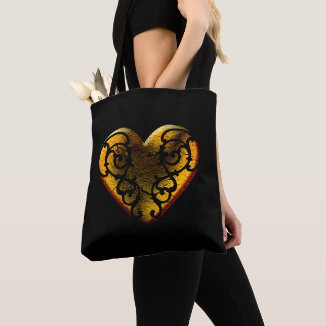 Tote Bag Filigree Goth Gold Heart (De près)