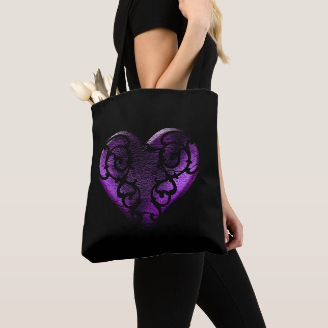 Tote Bag Filigree Goth Purple Heart (De près)