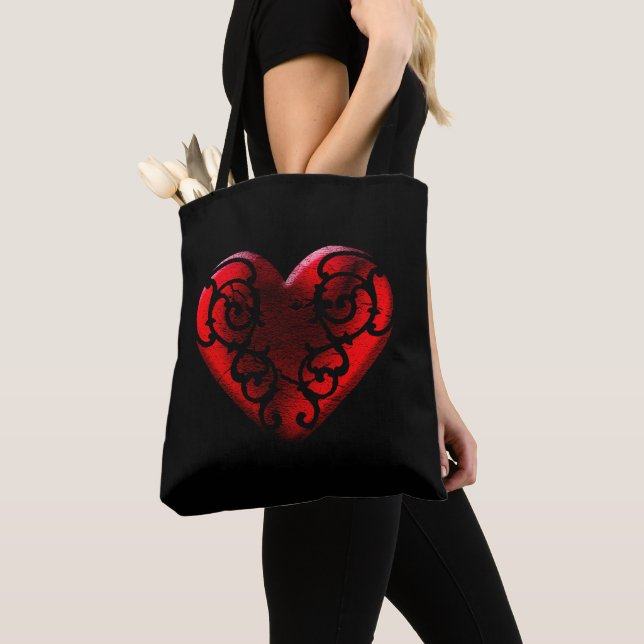 Tote Bag Filigree Goth Red Heart (De près)