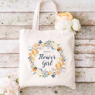 Tote Bag Fille à fleurs monogramme de couronne florale