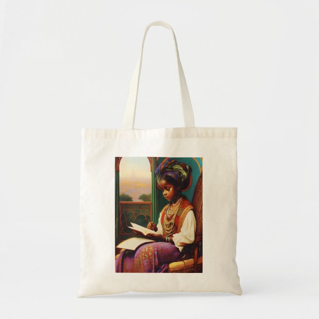 Tote Bag Fille afro-américaine lisant Art Nouveau (Devant)