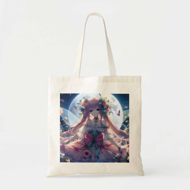 Tote Bag Fille Anime Fleur Lune Fée (Devant)
