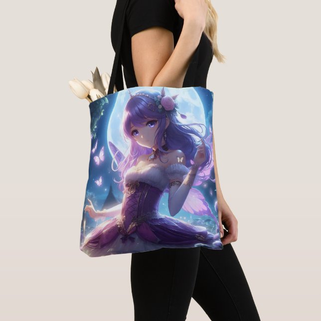 Tote Bag Fille Anime Papillon Violet Aile Lune Fée  (De près)