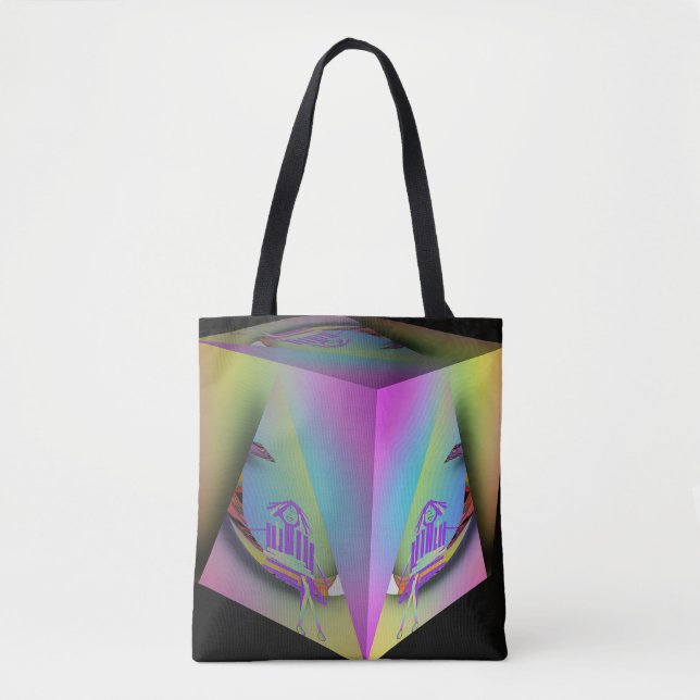 Tote Bag Fille assise dans un cube pyramidal (Devant)