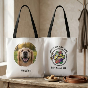 Tote Bag Fille au chien de sauvetage à l'aquarelle colorée