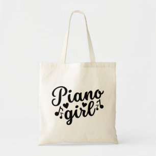 Tote Bag Fille au piano Typographie élégante et stylée Pian