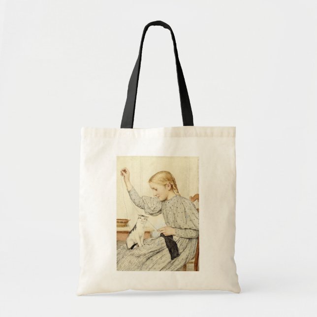 Tote Bag Fille avec chat, Albert Anker (Devant)