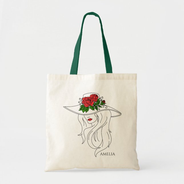 Tote Bag Fille avec fleurs Roses (Devant)