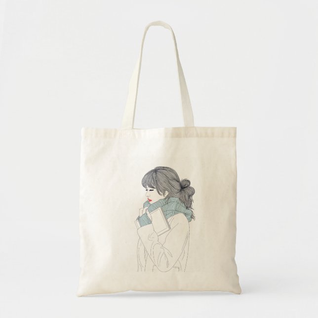 Tote Bag Fille avec foulard et livre (Devant)