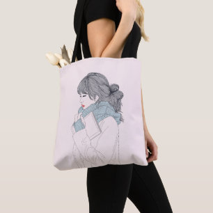 Tote Bag Fille avec foulard et livre