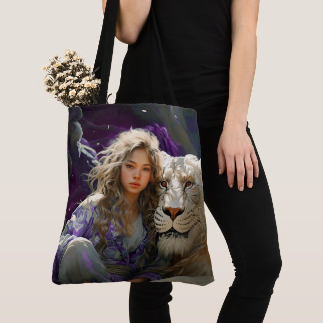 Tote Bag Fille avec Lion (De près)