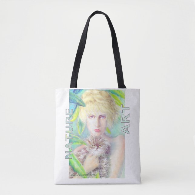 Tote Bag Fille avec un chat (Devant)