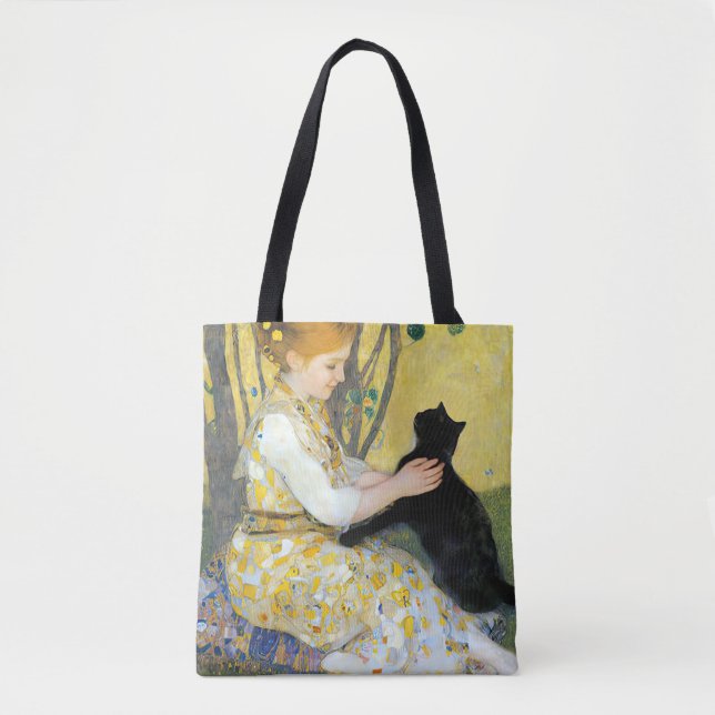 Tote Bag Fille avec un chat Fourre-tout (Devant)
