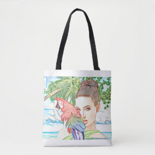 Tote Bag Fille avec un perroquet