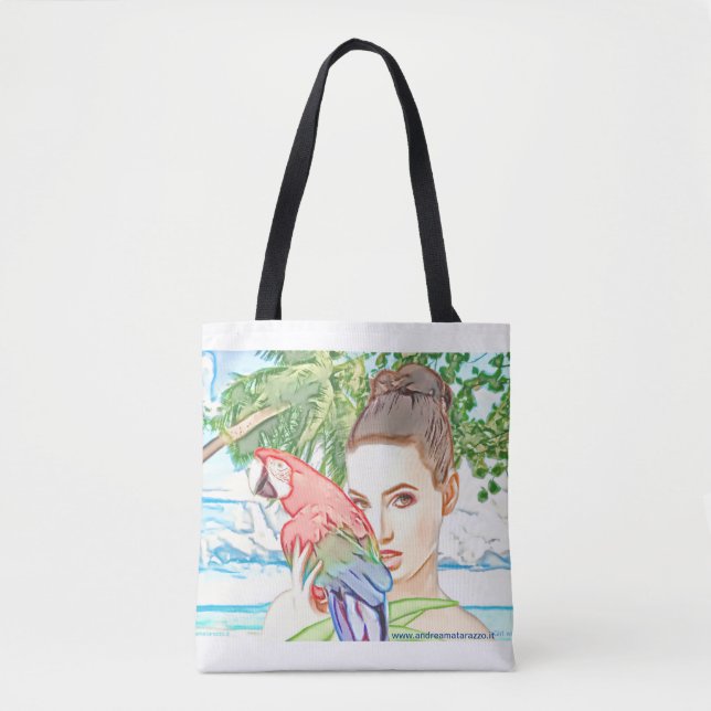 Tote Bag Fille avec un perroquet (Devant)
