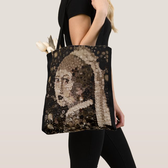 Tote Bag Fille avec une boucle d'oreille de perle, mosaïque (De près)