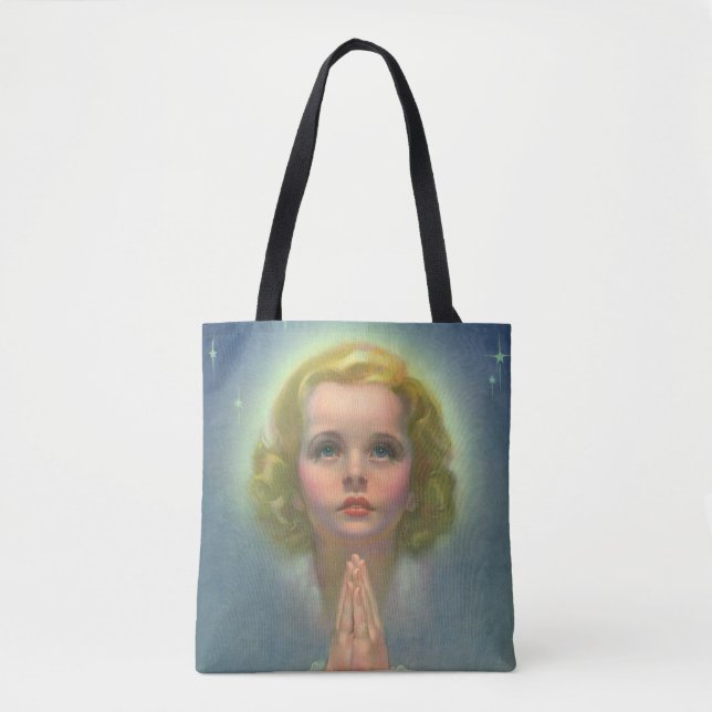 Tote Bag Fille blonde angélique avec halo et étoiles en pri (Devant)
