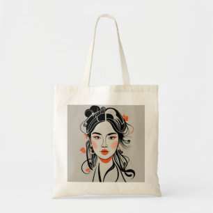 Tote Bag Fille chinoise dessinée au stylo à encre noire, ge