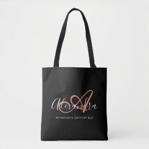Tote Bag Fille Coral rose Élégant Nom de script Monogramme