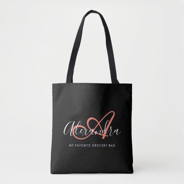 Tote Bag Fille Coral rose Élégant Nom de script Monogramme (Devant)