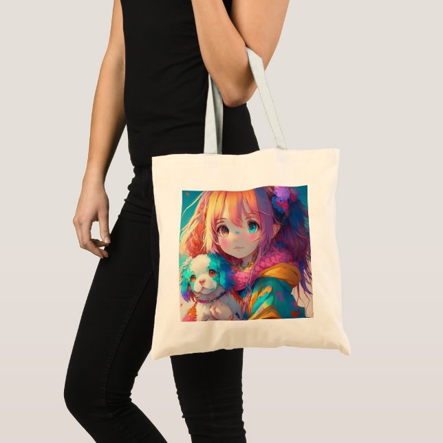 Tote Bag Fille d'anime avec chiot (Devant (produit))
