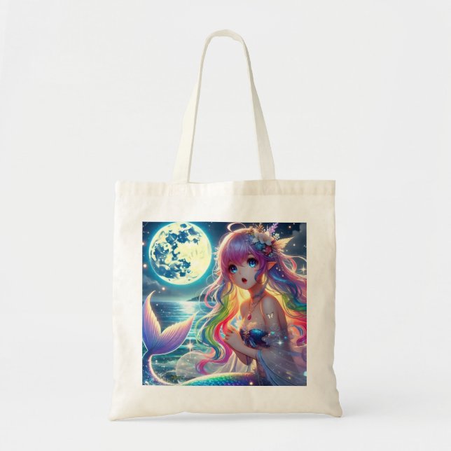 Tote Bag Fille d'anime chantant clair de lune pixie mermaid (Devant)