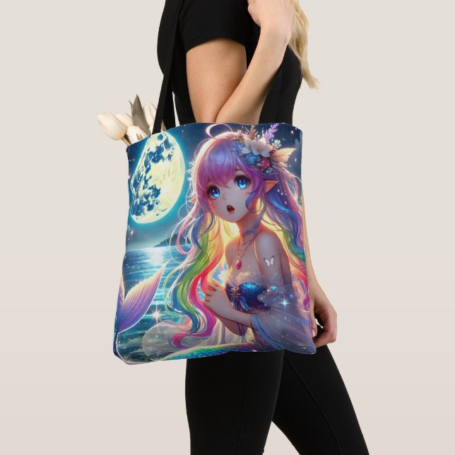 Tote Bag Fille d'anime chantant clair de lune pixie mermaid (De près)