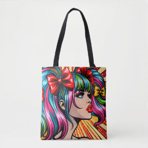 Tote Bag Fille de bande dessinée d'art pop jolie couleur Ar