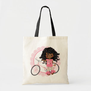 Tote Bag Fille de bicyclette d'Afro-américain - blanc rose
