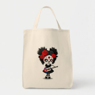 Tote Bag Fille de crâne de sucre jouant la guitare cubaine