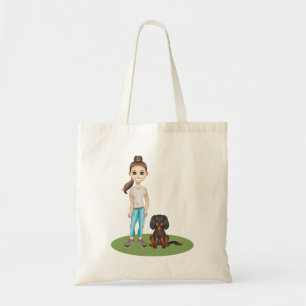 Tote Bag Fille de dessin animé et chien Cavalier King Charl