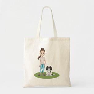 Tote Bag Fille de dessin animé et joli chien Cavalier Spani
