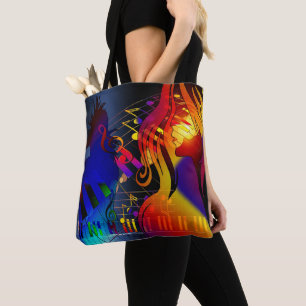 Tote Bag Fille De Fête Avec Note Musicale Couleurs Néon