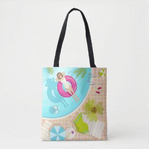 Tote Bag fille de fête en piscine avec un bikini sur la pla