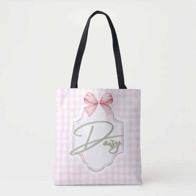 Tote Bag Fille de la marguerite personnalisée Bow&En vichy (Devant)
