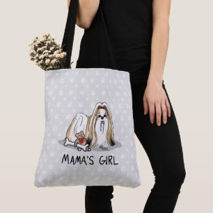 Tote Bag Fille de maman Chih Tzu (blanc tan) Chien Maman mi