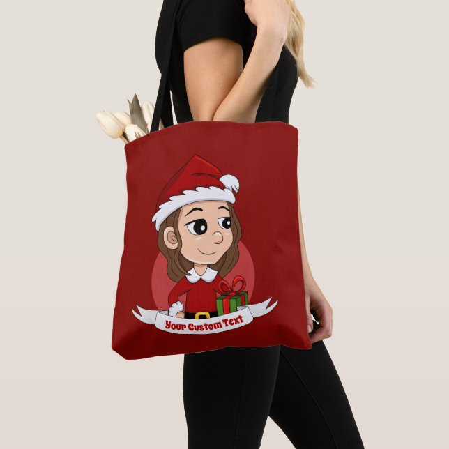 Tote Bag Fille de Noël aux cheveux bruns ondulés (De près)