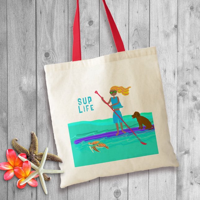 Tote Bag Fille de planche de paddle debout illustrée avec c (Créateur téléchargé)
