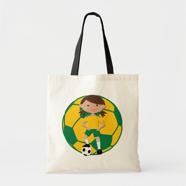 Tote Bag Fille de soccer 4 et boule vert et jaune (Devant)