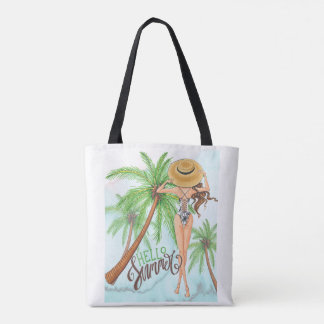 Tote Bag Fille en été d'illustration de mode de casquette