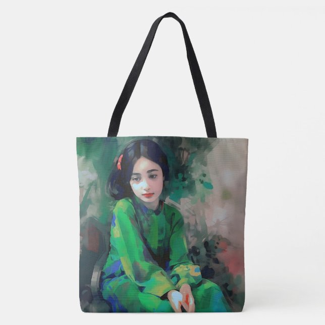 Tote Bag Fille en robe verte (Devant)