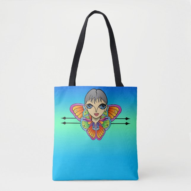 Tote Bag Fille enveloppée dans des ailes papillon (Devant)