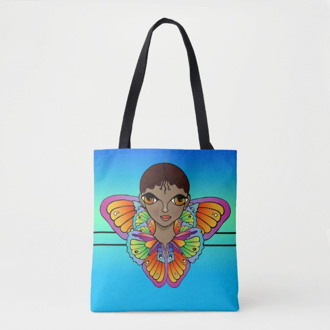Tote Bag Fille enveloppée dans des ailes papillon (Devant)