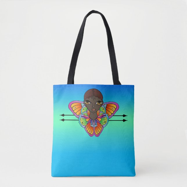 Tote Bag Fille enveloppée dans des ailes papillon (Devant)