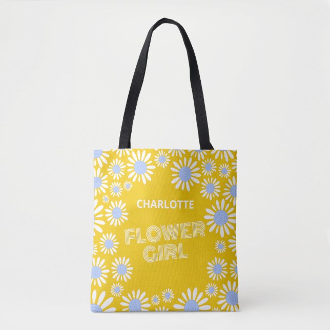 Tote Bag Fille Fleur Personnalisée Retro Bright Jellow Dais (Devant)